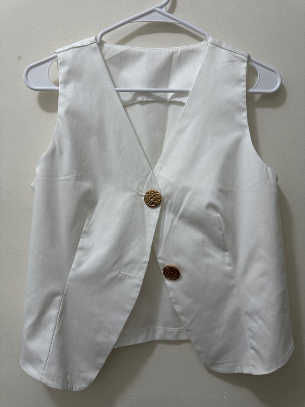 Women's White V-Neck Button Vest